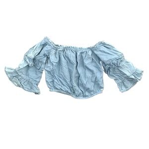 Guess SMALL blue puff ruffle milkmaid crop off shoulder cottage renaissance​​
